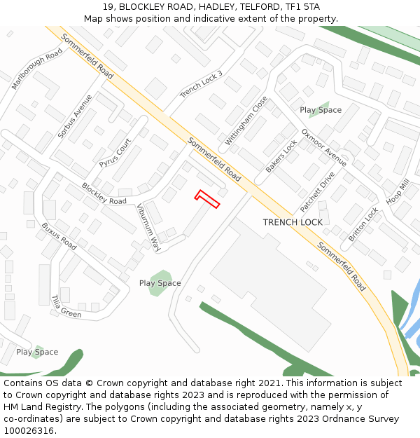 19, BLOCKLEY ROAD, HADLEY, TELFORD, TF1 5TA: Location map and indicative extent of plot