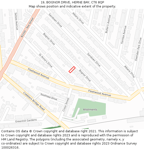 19, BOGNOR DRIVE, HERNE BAY, CT6 8QP: Location map and indicative extent of plot