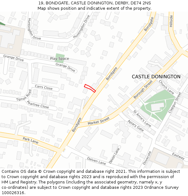 19, BONDGATE, CASTLE DONINGTON, DERBY, DE74 2NS: Location map and indicative extent of plot