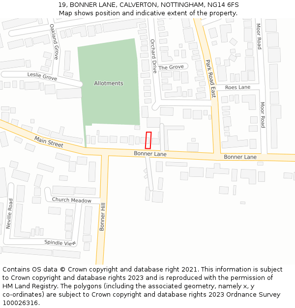 19, BONNER LANE, CALVERTON, NOTTINGHAM, NG14 6FS: Location map and indicative extent of plot