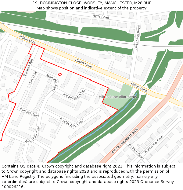 19, BONNINGTON CLOSE, WORSLEY, MANCHESTER, M28 3UP: Location map and indicative extent of plot