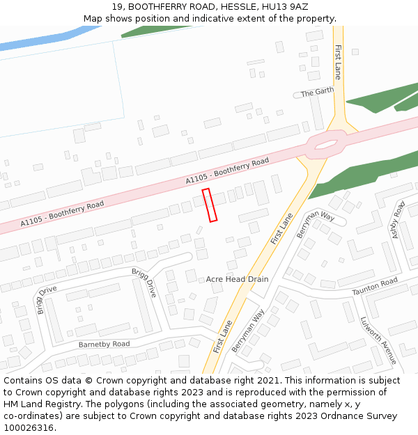 19, BOOTHFERRY ROAD, HESSLE, HU13 9AZ: Location map and indicative extent of plot