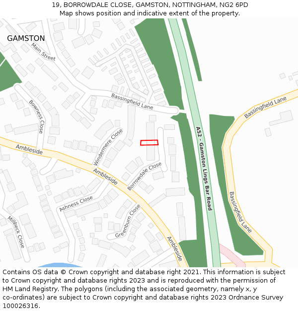 19, BORROWDALE CLOSE, GAMSTON, NOTTINGHAM, NG2 6PD: Location map and indicative extent of plot