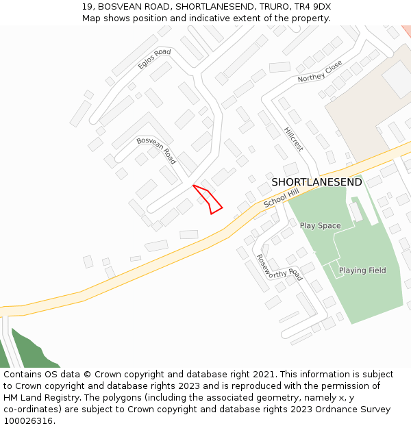 19, BOSVEAN ROAD, SHORTLANESEND, TRURO, TR4 9DX: Location map and indicative extent of plot