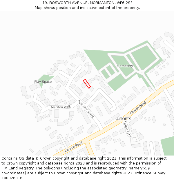 19, BOSWORTH AVENUE, NORMANTON, WF6 2SF: Location map and indicative extent of plot