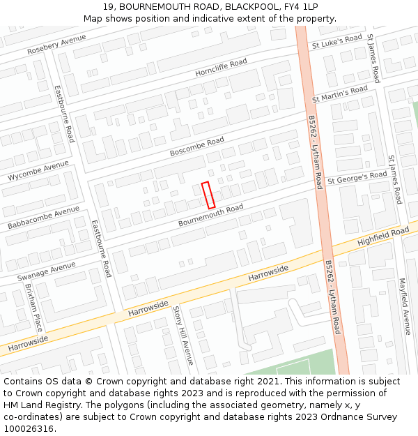 19, BOURNEMOUTH ROAD, BLACKPOOL, FY4 1LP: Location map and indicative extent of plot