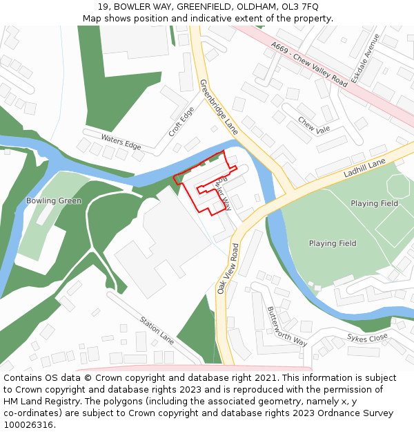 19, BOWLER WAY, GREENFIELD, OLDHAM, OL3 7FQ: Location map and indicative extent of plot