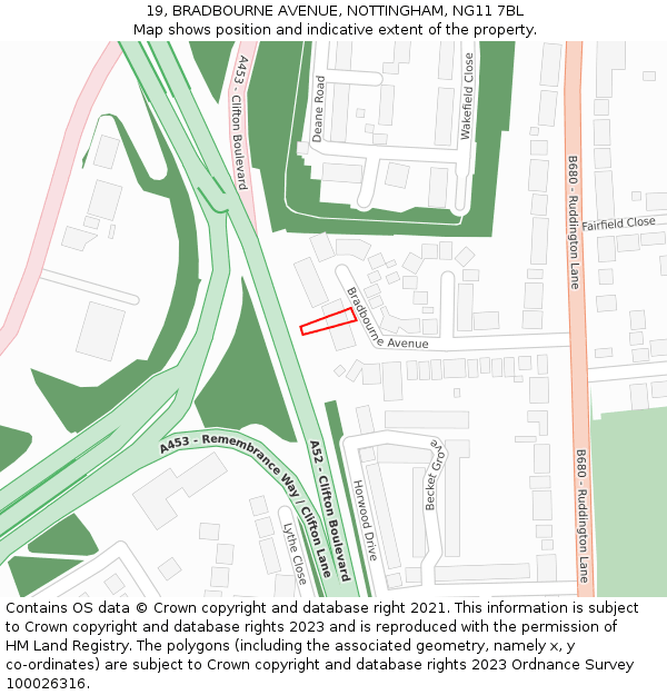 19, BRADBOURNE AVENUE, NOTTINGHAM, NG11 7BL: Location map and indicative extent of plot