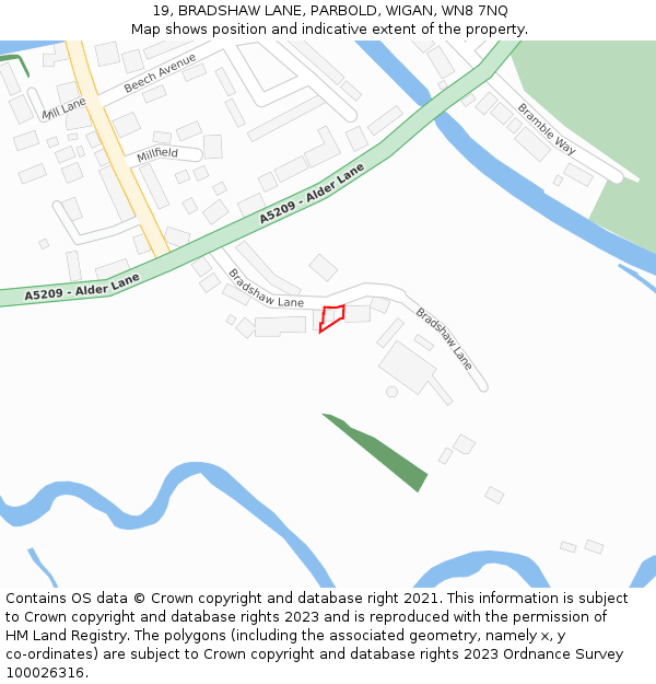 19, BRADSHAW LANE, PARBOLD, WIGAN, WN8 7NQ: Location map and indicative extent of plot