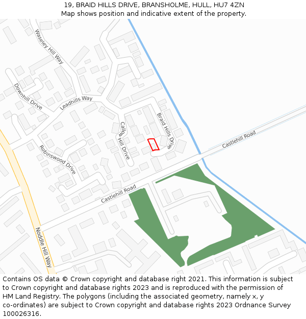 19, BRAID HILLS DRIVE, BRANSHOLME, HULL, HU7 4ZN: Location map and indicative extent of plot