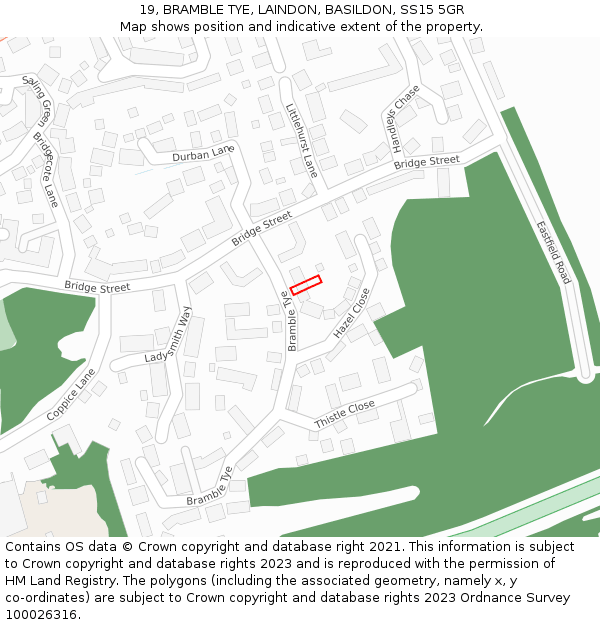 19, BRAMBLE TYE, LAINDON, BASILDON, SS15 5GR: Location map and indicative extent of plot