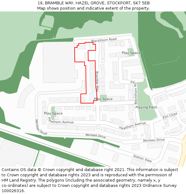 19, BRAMBLE WAY, HAZEL GROVE, STOCKPORT, SK7 5EB: Location map and indicative extent of plot