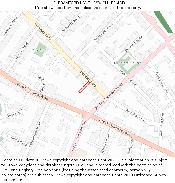 19, BRAMFORD LANE, IPSWICH, IP1 4DB: Location map and indicative extent of plot