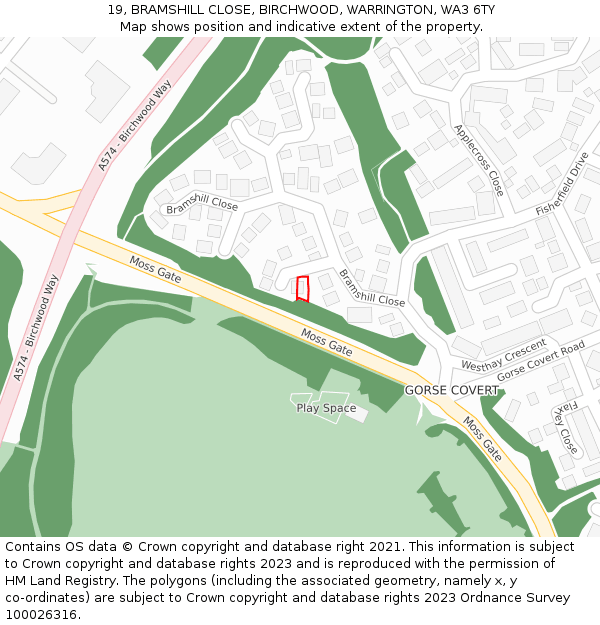 19, BRAMSHILL CLOSE, BIRCHWOOD, WARRINGTON, WA3 6TY: Location map and indicative extent of plot