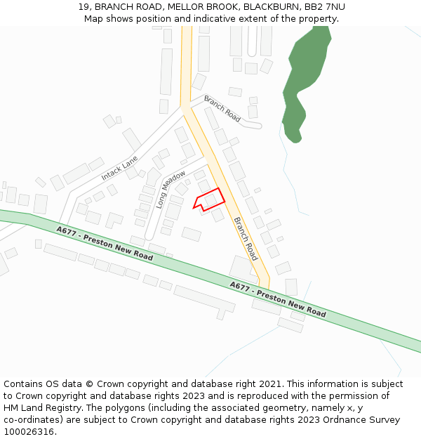 19, BRANCH ROAD, MELLOR BROOK, BLACKBURN, BB2 7NU: Location map and indicative extent of plot