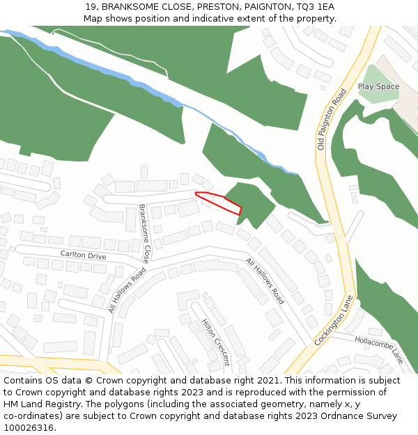 19, BRANKSOME CLOSE, PRESTON, PAIGNTON, TQ3 1EA: Location map and indicative extent of plot