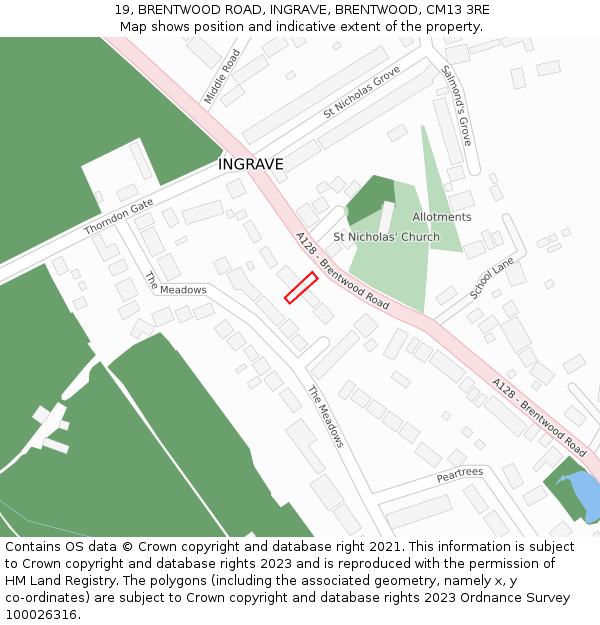 19, BRENTWOOD ROAD, INGRAVE, BRENTWOOD, CM13 3RE: Location map and indicative extent of plot