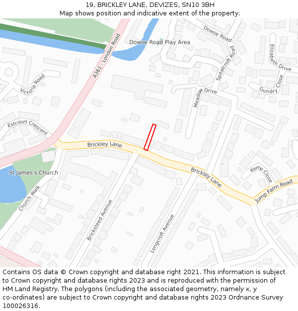 19, BRICKLEY LANE, DEVIZES, SN10 3BH: Location map and indicative extent of plot