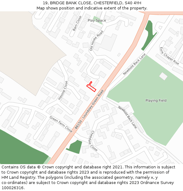 19, BRIDGE BANK CLOSE, CHESTERFIELD, S40 4YH: Location map and indicative extent of plot