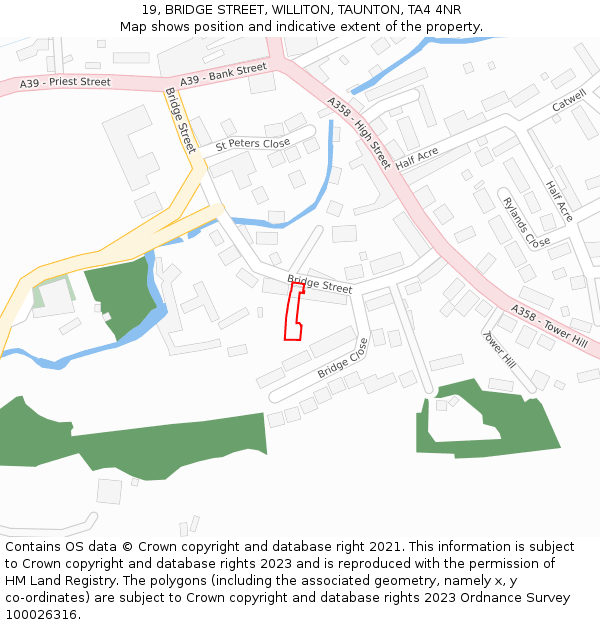 19, BRIDGE STREET, WILLITON, TAUNTON, TA4 4NR: Location map and indicative extent of plot