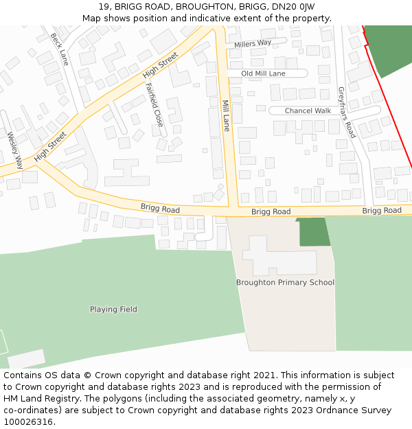 19, BRIGG ROAD, BROUGHTON, BRIGG, DN20 0JW: Location map and indicative extent of plot