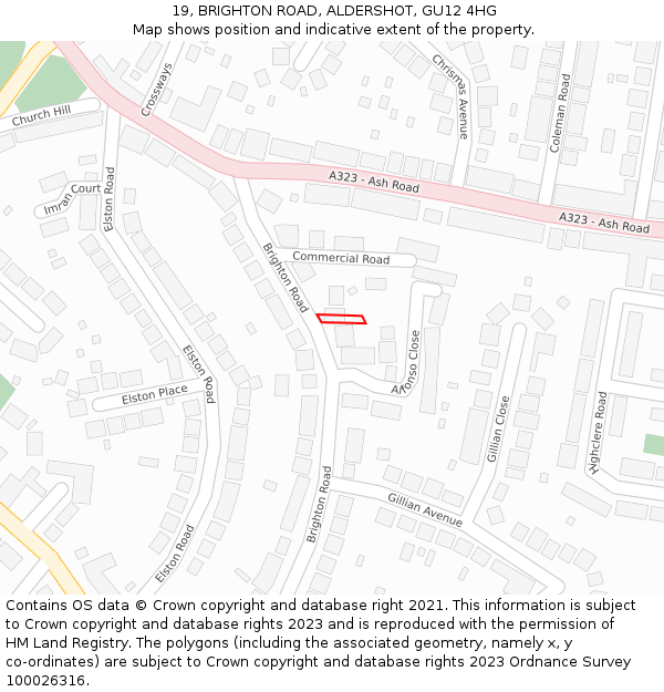 19, BRIGHTON ROAD, ALDERSHOT, GU12 4HG: Location map and indicative extent of plot