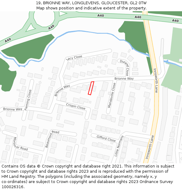 19, BRIONNE WAY, LONGLEVENS, GLOUCESTER, GL2 0TW: Location map and indicative extent of plot