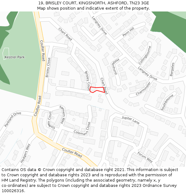 19, BRISLEY COURT, KINGSNORTH, ASHFORD, TN23 3GE: Location map and indicative extent of plot