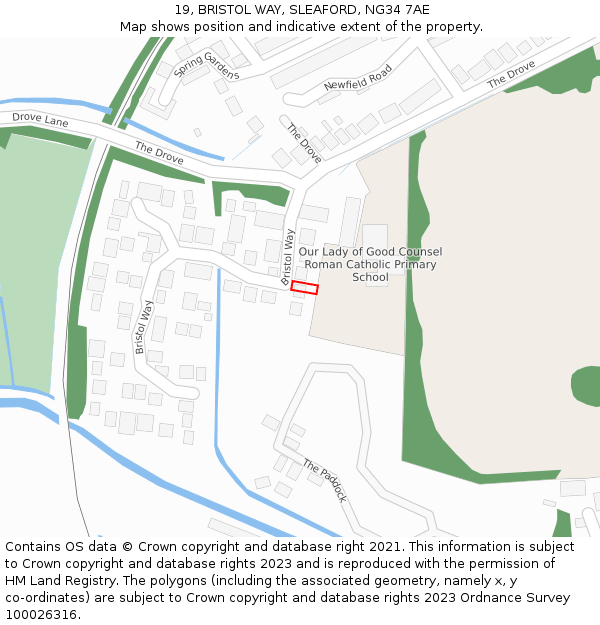 19, BRISTOL WAY, SLEAFORD, NG34 7AE: Location map and indicative extent of plot