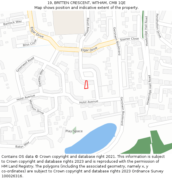 19, BRITTEN CRESCENT, WITHAM, CM8 1QE: Location map and indicative extent of plot