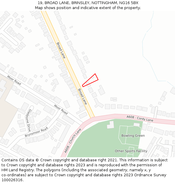 19, BROAD LANE, BRINSLEY, NOTTINGHAM, NG16 5BX: Location map and indicative extent of plot