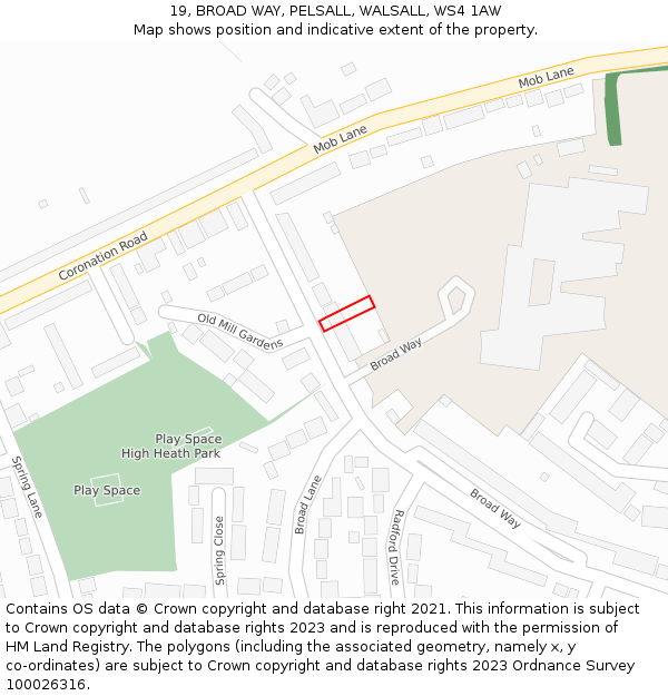 19, BROAD WAY, PELSALL, WALSALL, WS4 1AW: Location map and indicative extent of plot