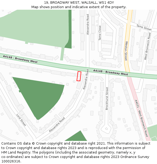 19, BROADWAY WEST, WALSALL, WS1 4DY: Location map and indicative extent of plot
