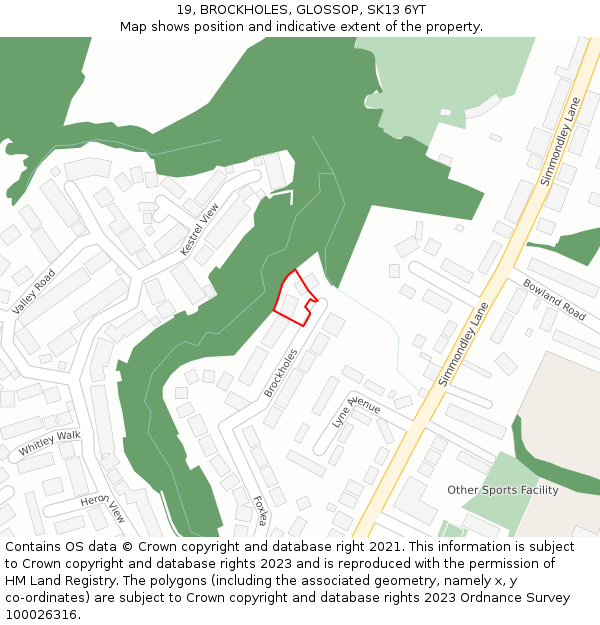 19, BROCKHOLES, GLOSSOP, SK13 6YT: Location map and indicative extent of plot