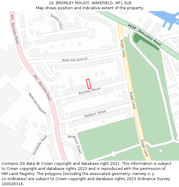 19, BROMLEY MOUNT, WAKEFIELD, WF1 5LB: Location map and indicative extent of plot