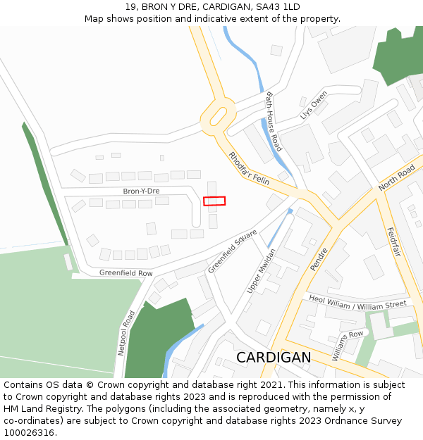 19, BRON Y DRE, CARDIGAN, SA43 1LD: Location map and indicative extent of plot