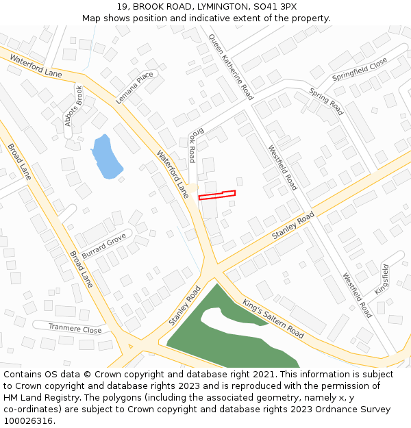 19, BROOK ROAD, LYMINGTON, SO41 3PX: Location map and indicative extent of plot