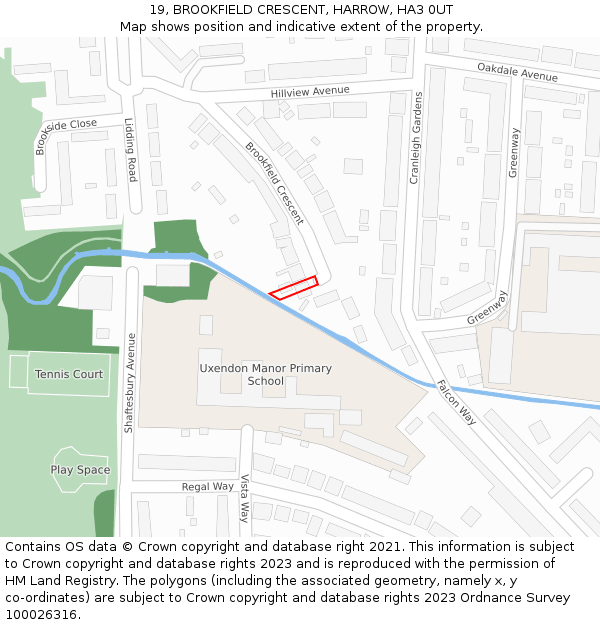 19, BROOKFIELD CRESCENT, HARROW, HA3 0UT: Location map and indicative extent of plot