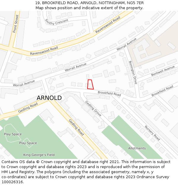 19, BROOKFIELD ROAD, ARNOLD, NOTTINGHAM, NG5 7ER: Location map and indicative extent of plot