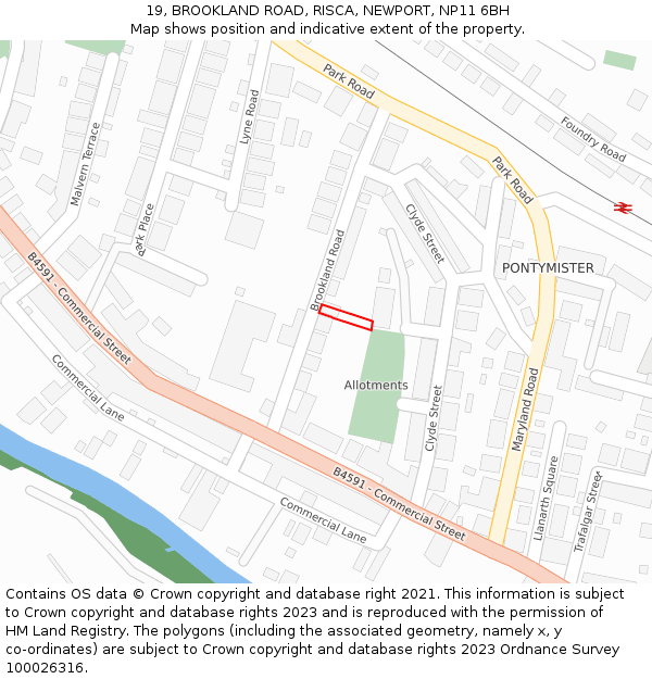 19, BROOKLAND ROAD, RISCA, NEWPORT, NP11 6BH: Location map and indicative extent of plot