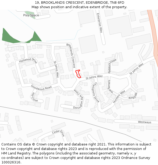 19, BROOKLANDS CRESCENT, EDENBRIDGE, TN8 6FD: Location map and indicative extent of plot