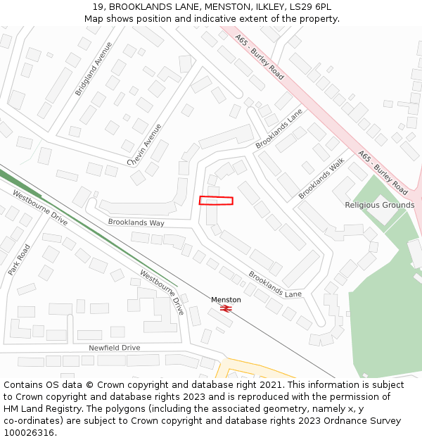 19, BROOKLANDS LANE, MENSTON, ILKLEY, LS29 6PL: Location map and indicative extent of plot