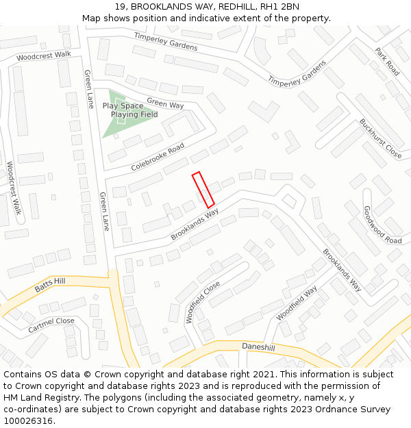 19, BROOKLANDS WAY, REDHILL, RH1 2BN: Location map and indicative extent of plot