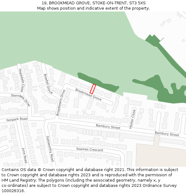 19, BROOKMEAD GROVE, STOKE-ON-TRENT, ST3 5XS: Location map and indicative extent of plot