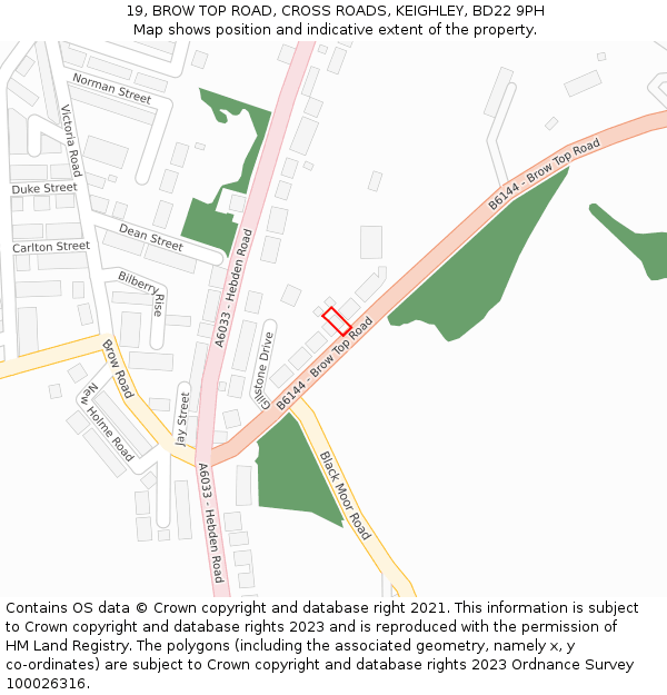 19, BROW TOP ROAD, CROSS ROADS, KEIGHLEY, BD22 9PH: Location map and indicative extent of plot