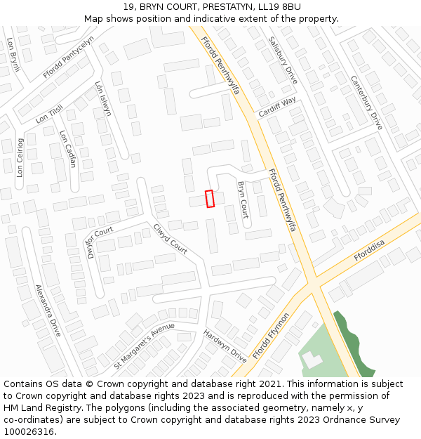 19, BRYN COURT, PRESTATYN, LL19 8BU: Location map and indicative extent of plot