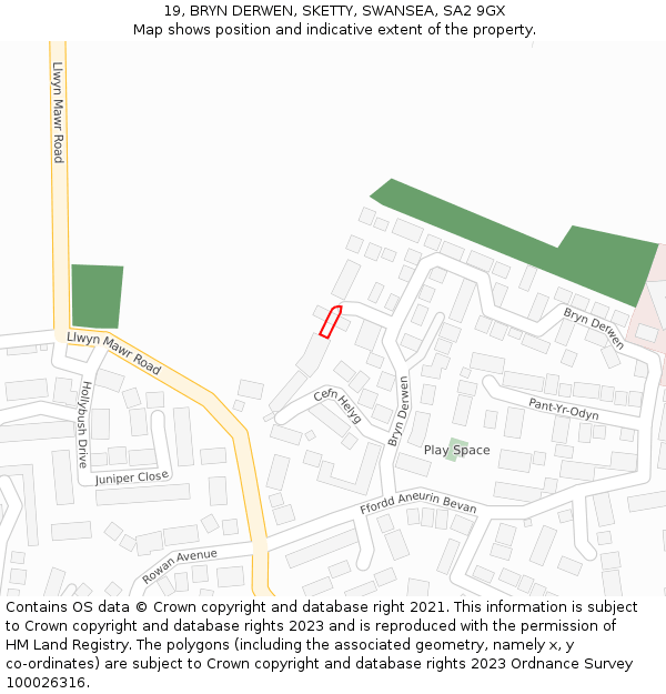 19, BRYN DERWEN, SKETTY, SWANSEA, SA2 9GX: Location map and indicative extent of plot