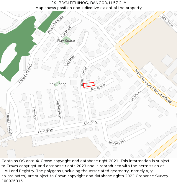 19, BRYN EITHINOG, BANGOR, LL57 2LA: Location map and indicative extent of plot