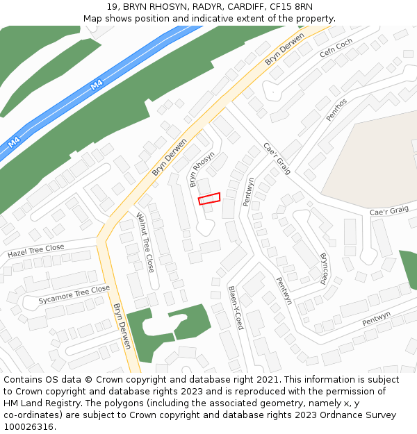 19, BRYN RHOSYN, RADYR, CARDIFF, CF15 8RN: Location map and indicative extent of plot