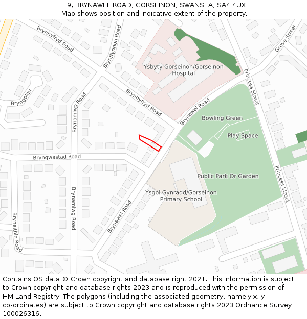 19, BRYNAWEL ROAD, GORSEINON, SWANSEA, SA4 4UX: Location map and indicative extent of plot